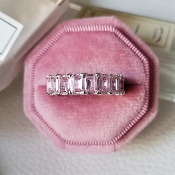 1CT CZ AAA Emerald Cut Eternity Wedding Band Ring - Picture 1 of 17